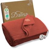 Dalisa%100 Organik Pamuk Örgü Battaniye – GOTS Sertifikalı, Hafif, Nefes Alabilir ve Rahat Yapısıyla Kanepe, Yatak ve Ev Dekorunda Boho Vintage Tarzı (Mercan Kiremit, 130X150)