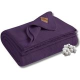 Dalisa%100 Organik Pamuk Örgü Battaniye – GOTS Sertifikalı, Hafif, Nefes Alabilir ve Rahat Yapısıyla Kanepe, Yatak ve Ev Dekorunda Boho Vintage Tarzı (Mürdüm, 130x150 cm)