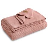 Dalisa%100 Organik Pamuk Örgü Battaniye – GOTS Sertifikalı, Hafif, Nefes Alabilir ve Rahat Yapısıyla Kanepe, Yatak ve Ev Dekorunda Boho Vintage Tarzı (Pembe, 130x150 cm)