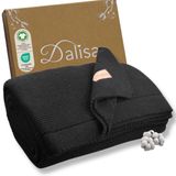 Dalisa%100 Organik Pamuk Örgü Battaniye – GOTS Sertifikalı, Hafif, Nefes Alabilir ve Rahat Yapısıyla Kanepe, Yatak ve Ev Dekorunda Boho Vintage Tarzı (Siyah, 150X200)
