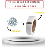 Dalpak Ambalaj 12 mm 400 Metre Beyaz Pet (Polyester ) Çember ( Şerit ) + 250 Adet 13 mm Bukle Toka Seti - 1 Adet