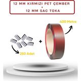 Dalpak Ambalaj 12 mm 400 Metre Kırmızı Pet (Polyester ) Çember ( Şerit ) + 250 Adet Sac Toka Seti - 1 Adet