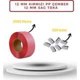 Dalpak Ambalaj 12 mm Kırmızı Pp Çember ( Polipropilen ) Makine Çemberi ( Koli Kapama , Koli Koruma Çemberi ) + 200 Adet Sac Toka - 1 Adet