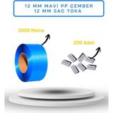 Dalpak Ambalaj 12 mm Mavi Pp Çember ( Polipropilen ) Makine Çemberi ( Koli Kapama , Koli Koruma Çemberi ) + 200 Adet Sac Toka - 1 Adet