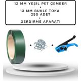 Dalpak Ambalaj 12 mm Yeşil Çember ( Yeşil Polyester Şerit )+ 250 Adet 13 mm Pet Çember Tokası + Gerdirme Aparatı - 1 Adet
