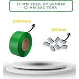 Dalpak Ambalaj 12 mm Yeşil Pp Çember ( Polipropilen) Makine Çemberi ( Koli Kapama , Koli Koruma Çemberi ) + 200 Adet Sac Toka - 1 Adet