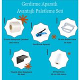 Dalpak Ambalaj 13 mm Beyaz Kompozit Lifli Gerdirme Aparatlı Avantajlı Paletleme Seti ( 13 mm Beyaz Kompozit Lifli Çember, Plastik Köşebent, Streç Film, Bukle Toka ) - 1 Adet