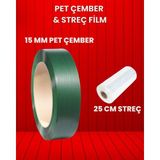 Dalpak Ambalaj 15 x 0,60 mm Yeşil Polyester Çember (Pet Çember ) + 25 cm Streç Film - 15 mm