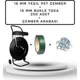 Dalpak Ambalaj 16 mm Yeşil Çember ( Yeşil Polyester Şerit ) + 250 Adet Çember Tokası + Çember Taşıma Arabası - 1 Adet