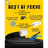 Dalpak Ambalaj 19 mm Beyaz Kompozit Lifli Gerdirme Aparatlı Avantajlı Paletleme Seti ( 19 mm Beyaz Kompozit Lifli Çember, Plastik Köşebent, Streç Film, Bukle Toka ) - 1 Adet