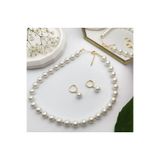 dalya Bit detaylı Gerçek 10 mm inci kolye Küpe Set / Takım