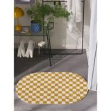 Dama Desenli Kaymaz Taban Yıkanabilir Oval Banyo Paspası Tek Parça 60X100 cm Shaggy Chess - Hardal