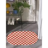 Dama Desenli Kaymaz Taban Yıkanabilir Oval Banyo Paspası Tek Parça 60X100 cm Shaggy Chess - Somon