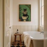 DAMAIART banyo için komik duvar resimleri, siyah kediler ve yeşil tuval, banyo için vintage hayvan posterleri, ev dekoratif boya (70 x 100 cm, iç çerçeve)