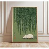 DAMAIART Söğüt Ağacı Altındaki Japon Kedi Posteri, Yeşil Doğa Kedi Duvar Sanatı Posteri Oturma Odası Yatak Odası mutfak Süslemeleri için (80x120 cm/Çerçevesiz)