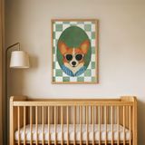 Damalı Gözlüklü Köpek Çocuk Odası Duvar Posteri Çerçeveli Tablo Duvar Dekorasyonu - 30 x 40 - Ahşap Çerçeveli