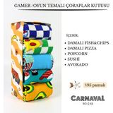 Damalı ve Renkli 5'li Fast Food Tasarım Çorap Kutusu - Standart - Çok Renkli