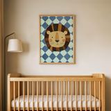 Damalı Zeminli Aslan Çocuk Odası Duvar Posteri Çerçeveli Tablo Duvar Dekorasyonu - 30 x 40 - Ahşap Çerçeveli