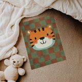 Damalı Zeminli Kaplan Çocuk Odası Duvar Posteri Çerçeveli Tablo Duvar Dekorasyonu - 21 x 30 - Çerçevesiz Poster