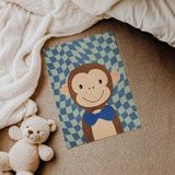 Damalı Zeminli Maymun Çocuk Odası Duvar Posteri Çerçeveli Tablo Duvar Dekorasyonu - 21 x 30 - Çerçevesiz Poster