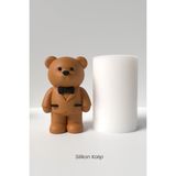 Damat Ayıcık Mum Silikon Kalıp - Ayıcık Mum Kalıbı, Süsülü Ayıcık Mum Kalıbı 9 x 6 cm - Beyaz - Adet