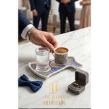 Damat Kahvesi Fincanı | Kahve Sunum Seti | Söz Nişan Kahve Seti | Kahve Fincanı Su Bardağı Sunum Tepsisi Seti - Lacivert