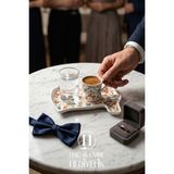 Damat Kahvesi Fincanı | Kahve Sunum Seti | Söz Nişan Kahve Seti | Kahve Fincanı Su Bardağı Sunum Tepsisi Seti - Mavi