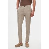 Damat Slim Fit Bej Ekose Yün Keten Karışımlı Kumaş Pantolon