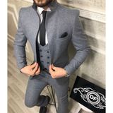 Damat Slim Fit Renk Seçenekleriyle Mono Yaka Tek Yırtmaçlı Astarlı Takim Elbise Kombinli - Gri-2 - 50