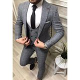 Damat Slim Fit Renk Seçenekleriyle Mono Yaka Tek Yırtmaçlı Astarlı Takim Elbise Kombinli - Gri - 46