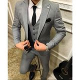 Damat Slim Fit Renk Seçenekleriyle Mono Yaka Tek Yırtmaçlı Astarlı Takim Elbise Kombinli - Gri - 54