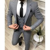 Damat Slim Fit Renk Seçenekleriyle Mono Yaka Tek Yırtmaçlı Astarlı Takim Elbise Kombinli - Gri - Beyaz - 50
