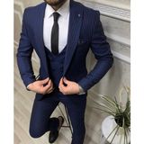 Damat Slim Fit Renk Seçenekleriyle Mono Yaka Tek Yırtmaçlı Astarlı Takim Elbise Kombinli - Lacivert B - 46