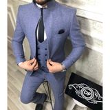 Damat Slim Fit Renk Seçenekleriyle Mono Yaka Tek Yırtmaçlı Astarlı Takim Elbise Kombinli - Mavi - Açık Mavi - 56 2XL