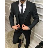 Damat Slim Fit Renk Seçenekleriyle Mono Yaka Tek Yırtmaçlı Astarlı Takim Elbise Kombinli - Siyah - 52