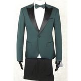Damatlık Smokin - Full Set Slimfit Saten Geniş Sivri Yaka, Tek Düğme, Çift Yırtmaç ,kına Yeşil Drop 6 Yelek, Gömlek, Papyon Dahil - 48