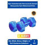 Dambıl Set Özel Plastik Köşeli Spor Egzersiz Vücut Kas Geliştirme Fitness Mavi 5 kg x 2 Adet