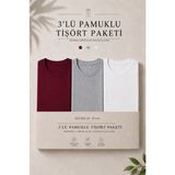 Damga 3 Adet Erkek Günlük Yazlık Bol Basic Kısa Kollu Tişört - Bordo - Antrasit - Beyaz - 5XL
