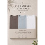 Damga 3 Adet Erkek Günlük Yazlık Bol Basic Kısa Kollu Tişört - Gri - Kahverengi - Beyaz - 5XL