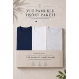 Damga 3 Adet Erkek Günlük Yazlık Bol Basic Kısa Kollu Tişört - Lacivert - Açık Gri - Beyaz - 2XL