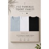 Damga 3 Adet Erkek Günlük Yazlık Bol Basic Kısa Kollu Tişört - Siyah-Beyaz-Gri - 5XL