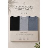 Damga 3 Adet Erkek Günlük Yazlık Bol Basic Kısa Kollu Tişört - Siyah - Füme - Antrasit - 4XL