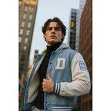 Damga Denim Kapşonlu B.mavi Kot Kolej Mont Erkek İçi Kürklü Kalın Oversize Model - Buz Mavi