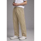 Damga Erkek Beli Lastikli Bol Paça Bej Keten Pantolon - 4XL