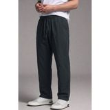 Damga Erkek Beli Lastikli Bol Paça Siyah Keten Pantolon - 2XL