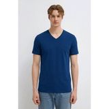 Damga Erkek Casual Rahat Mavi V Yaka Tişört - 3XL