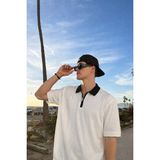 Damga Erkek Çizgili Fermuarlı Beyaz Polo Yaka T Shirt - XL