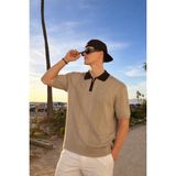Damga Erkek Çizgili Fermuarlı Krem Polo Yaka T Shirt - XL