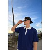 Damga Erkek Çizgili Fermuarlı Lacivert Polo Yaka T Shirt
