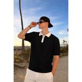 Damga Erkek Çizgili Fermuarlı Siyah Polo Yaka T Shirt - 2XL